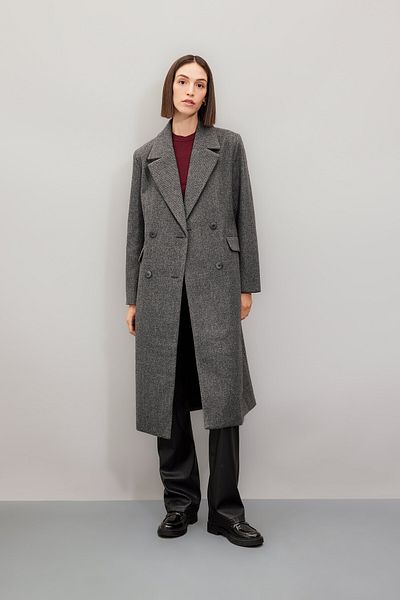 DeFacto Long Double Breasted Lapel Coat - Button and Pocket, Stamped A0908Ax24Wn