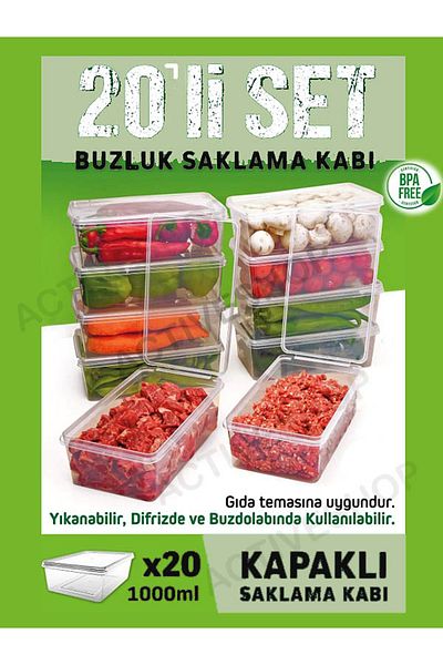 Yıldızan 1 Lt. 20 Pieces Freezer Storage Box with Lid Suitable for Diffusing - Slk-118