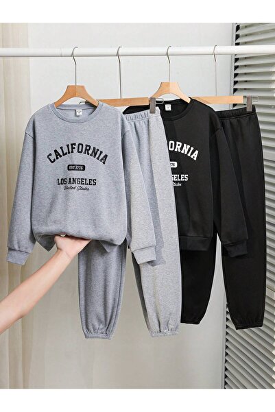 Mythologie 2-Piece California 1776 Sweatshirt Sweatpants Jogger - Gray Black Printed Tracksuit Set Crew Neck