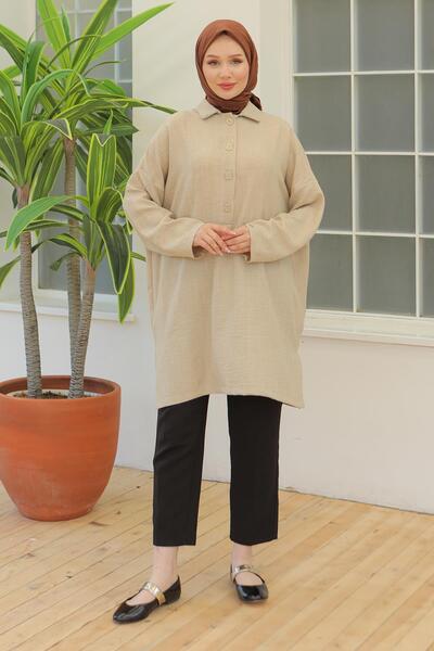 Armine TREND Gömlek Yaka Düğmeli Tunik Taş 24YT442