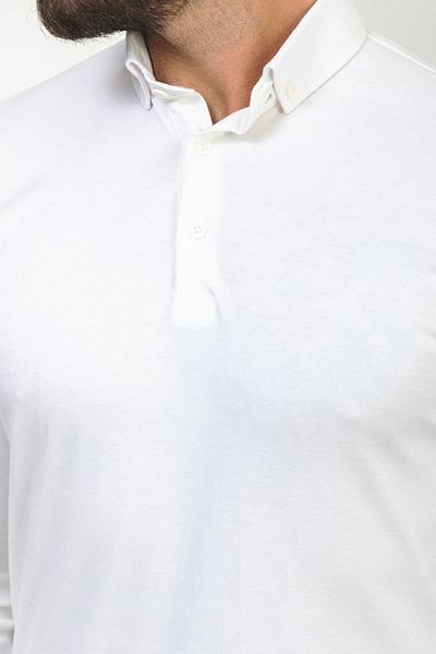 Mcr Plain Slim Fit Polo Neck Long Sleeve Men's T-Shirt Ecru - 36765.22K
