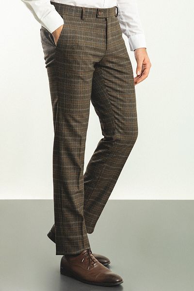 Mcr Plaid Slim Fit Classic Wool Men's Trousers Brown - 38111.22K