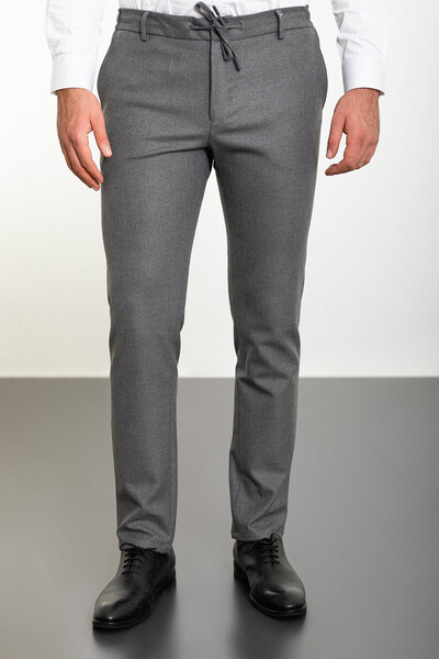 Mcr Straight Super Slim Fit Men's Trousers with Elastic Waist and Drawstring, Gray - 38112.22K