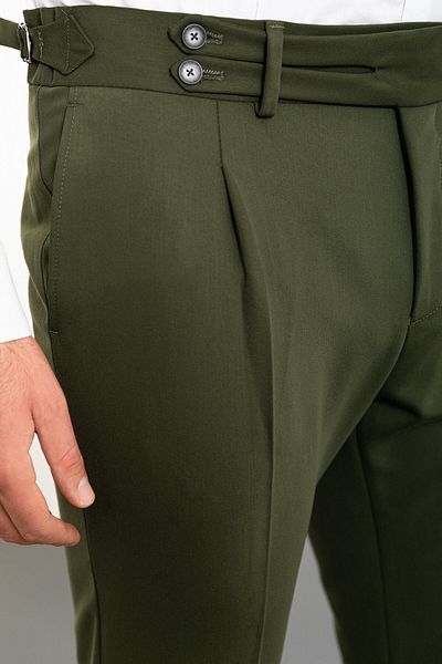 Mcr Straight Super Slim Fit Pleated Belt Detailed Buckle Men's Trousers Khaki - 38228.23K