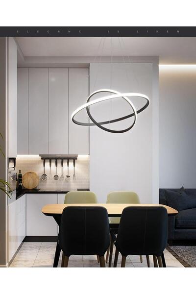 Lambadar İkili Halka Model Sarkıt Modern Led Beyaz Işık Ultra Power Led Avize Salon Mutfak Oda Ledli Avize