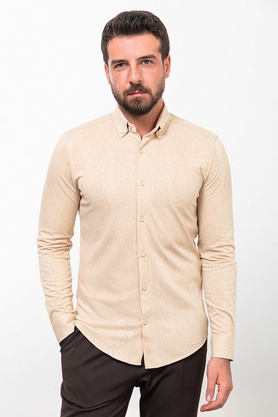 Mcr Patterned Slim Fit Long Sleeve Cotton Men's Shirt Beige - 37811.23K