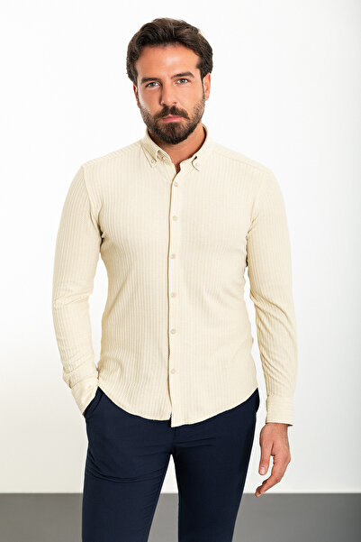 Mcr Prugasto Slim fit Muška košulja Stone - 37838.23K