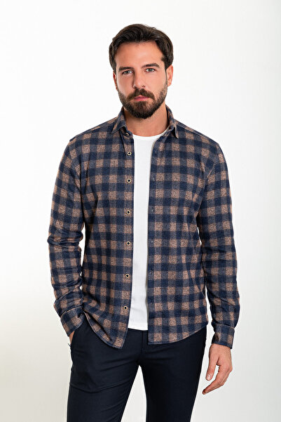 Mcr Екологічна сорочка Slim Fit для чоловіків, темно-синя-камельна - 37843.23K