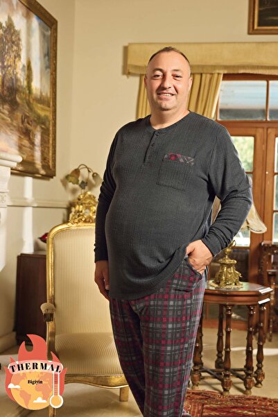 bigiyin Winter Men's Pajamas Set Large Size Men's Pajamas Set Thermal Fabric