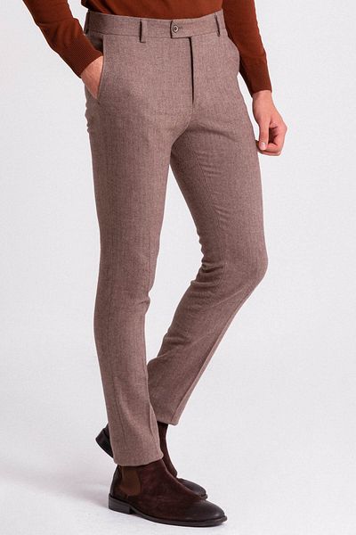 Mcr Мъжки вълнени панталони с шарки в бежов цвят Super Slim Fit