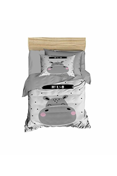 Fabeteks Hippo Hello Single Digital Baby Duvet Cover Set
