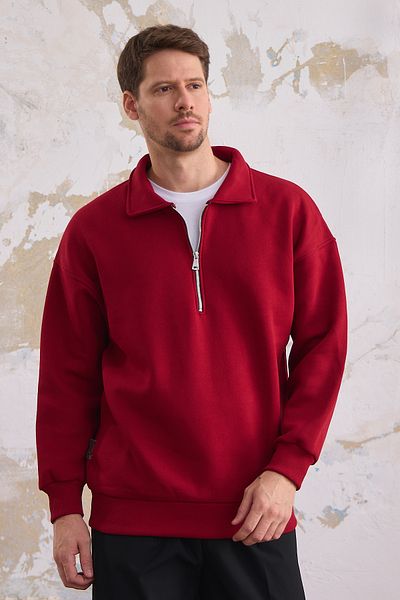 COMBİNE MİCHAİL Ανδρικό φούτερ Red Regular Fit - Μισό φερμουάρ