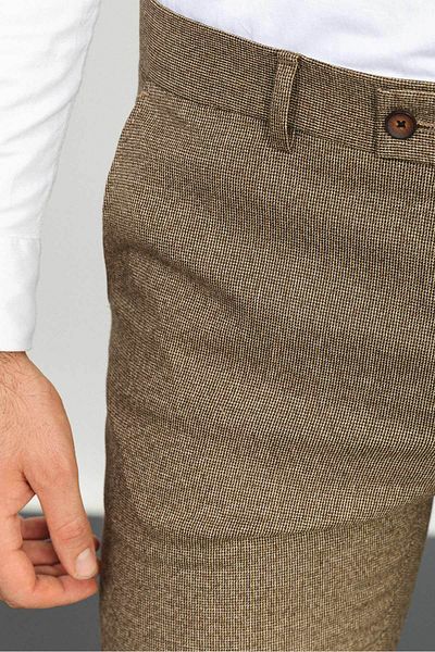Mcr Patterned Super Slim Fit Wool Men's Trousers Khaki - 38106.22K