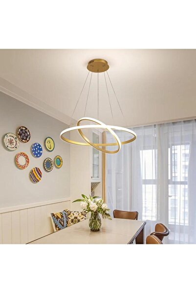 Lambadar İkili Halka Model Sarkıt Modern Led Beyaz Işık Ultra Power Led Avize Salon Mutfak Oda Ledli Avize