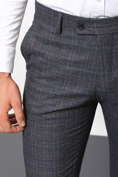 Mcr Plaid Slim Fit Classic Wool Men's Trousers Navy-Brown - 38111.22K