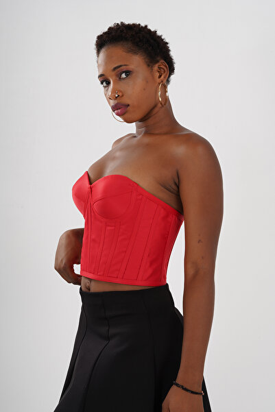 Metay Design Satin Model Red Corset Bustier