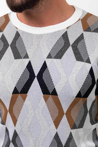 Mcr Patterned Slim Fit Crew Neck Wool Men's Knitwear Sweater Ecru - 11453.23K