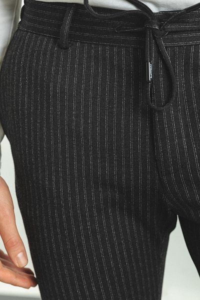 Mcr Striped Super Slim Fit Elastic Waist Drawstring Men's Trousers Black - 38131.22K