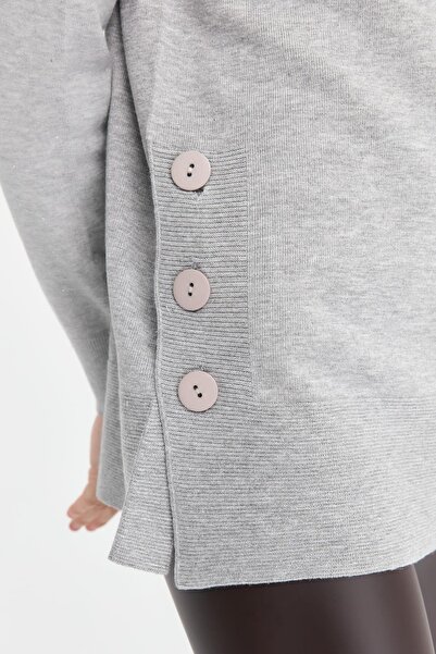 Desen Triko Gray Seamless Full Turtleneck Women's Sweater - 23391