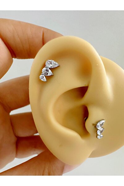 Arescollection 1 adet G23 TİTANİUM ( titanyum) zirkon taşlı tragus kıkırdak  conch flat  helix lobe uyumlu piercing