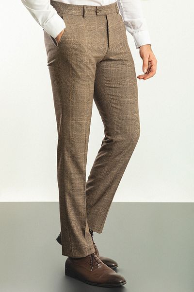 Mcr Plaid Slim Fit Classic Wool Men's Trousers Camel - 38122.22K
