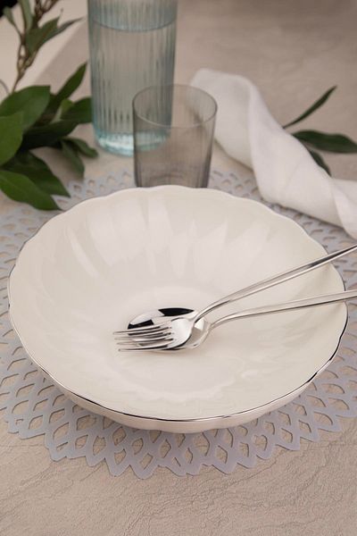 Kütahya Porselen Bone Luz Form 25 cm Bowl Platinum Net