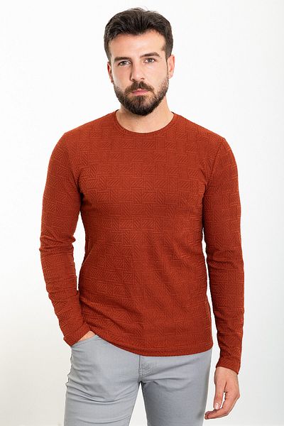 Mcr Patterned Slim Fit Crew Neck Long Sleeve Men's T-Shirt Tile - 36803.23K
