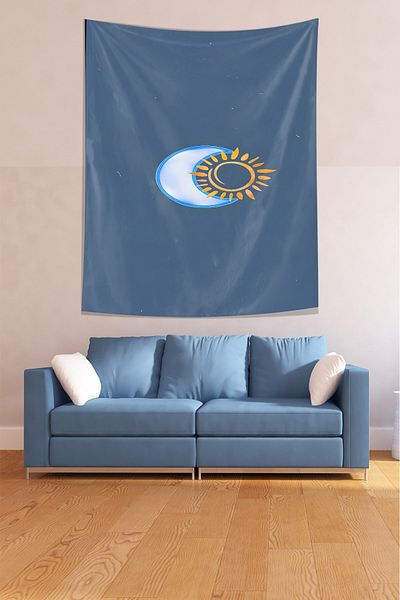 on the clouds Moon and Sun Oil Paint Effect Stain Resistant Fabric Wall Cloth Wall Carpet Tapestry