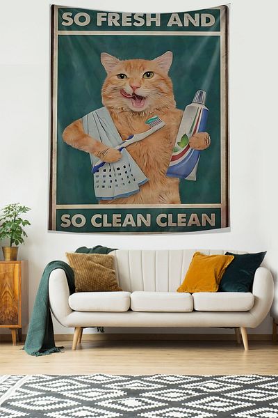 on the clouds So Fresh so Clean Cat Stain Cute Anti-Stain Fabric Wall Tapestry Tapestry