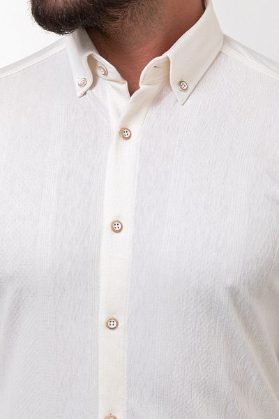Mcr Patterned Slim Fit Long Sleeve Cotton Men's Shirt Ecru - 37811.23K