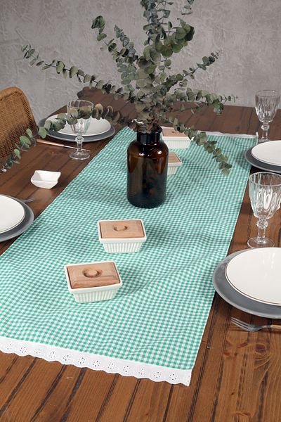 cotton maison Runner Scalloped Plaid Retro 40x110 cm