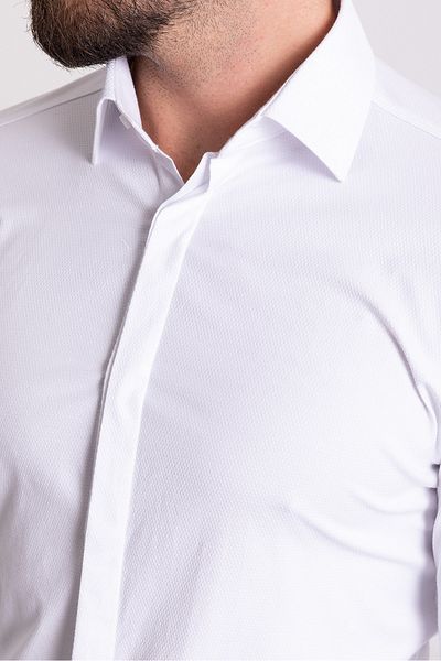 Mcr Patterned White Color Slim Fit Classic Men's Shirt with Hidden Buttons