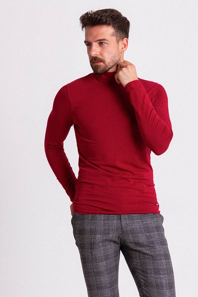 Mcr Plain Slim Fit Long Sleeve Full Turtleneck Men's Combed Cotton Claret Red - 36678.21K
