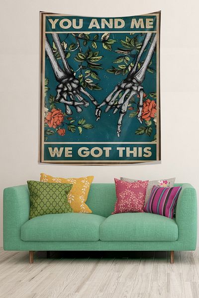 on the clouds Lovers Hand Holding Tapestry for Valentines - Wall Cloth and Carpet