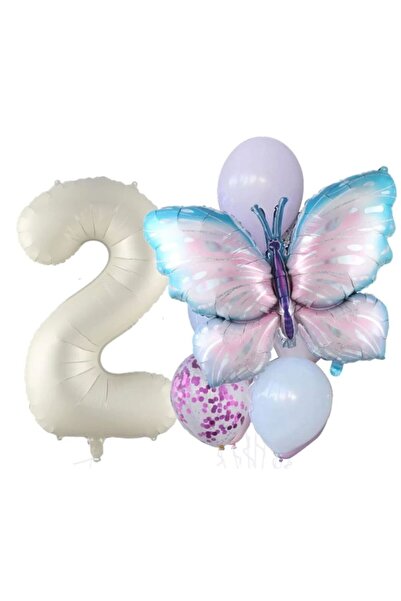 DÜVENCİ TİCARET KREM RAKAMLI KELEBEK FOLYO BALON YAŞ SET