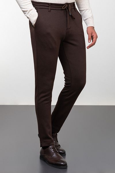 Mcr Straight Super Slim Fit Men's Trousers with Elastic Waist Drawstring Brown - 38190.23K