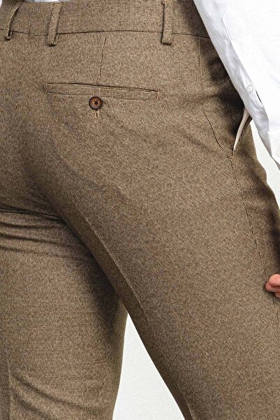 Mcr Patterned Super Slim Fit Wool Men's Trousers Khaki - 38106.22K