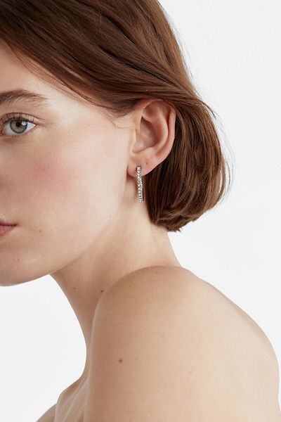 Stradivarius Set of 9 rhinestone and pearl bead hoop earrings