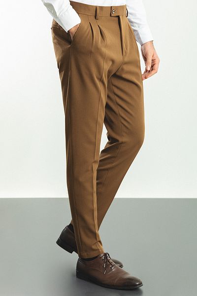 Mcr Мъжки плисирани панталони Slim Fit, цвят камила - 38101.22k