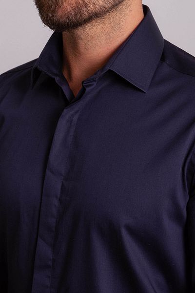 Mcr Plain Navy Blue Color Slim Fit Polycord Collar Classic Men's Shirt