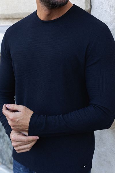 Mcr Slim Fit Long Sleeve Crew Neck Men's T-Shirt Navy Blue - 36679.21K