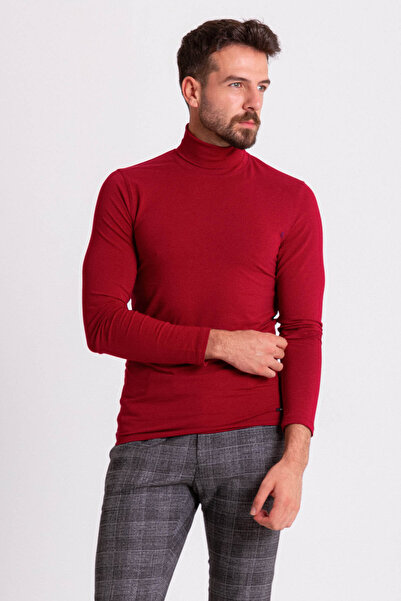 Mcr Plain Slim Fit Long Sleeve Full Turtleneck Men's Combed Cotton Claret Red - 36678.21K
