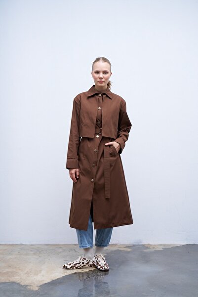 QANU Rüzgarlıklı Trençkot Kahverengi