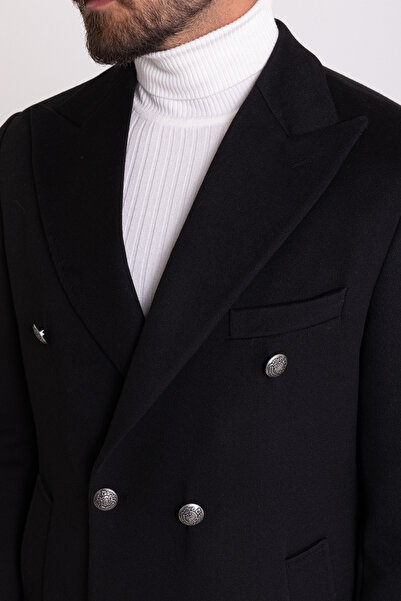 Mcr Straight Slim Fit Wide Collar Wool Men's Coat Black - 21210.20K