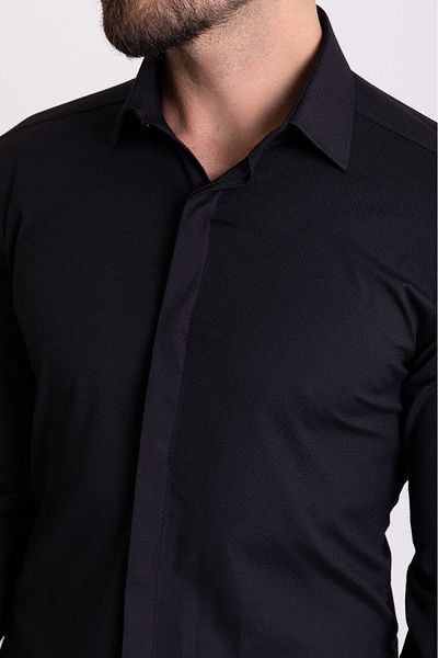 Mcr Мъжка риза Slim Fit с черна принтирана кройка и скрити копчета