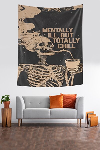 on the clouds Mentally Ill But Totally Chill Leke Tutmaz Kumaş Duvar Örtüsü Duvar Halısı Tapestry