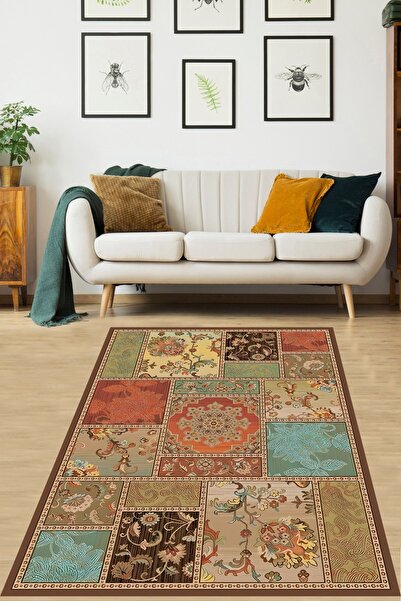 on the clouds Etnik Desenli Patachwork Kırkyama Yıkanabilir Kaymaz Taban Leke...