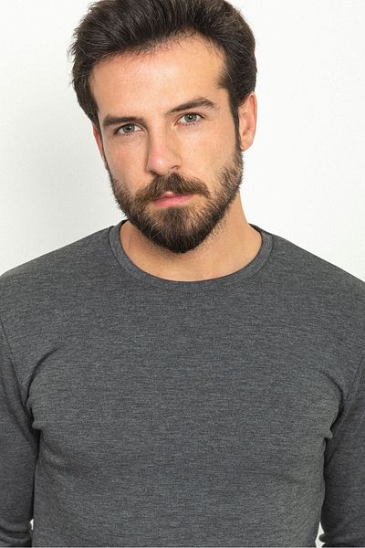 Mcr Plain Slim Fit Crew Neck Long Sleeve Basic Men's T-Shirt Anthracite - 36760.22K