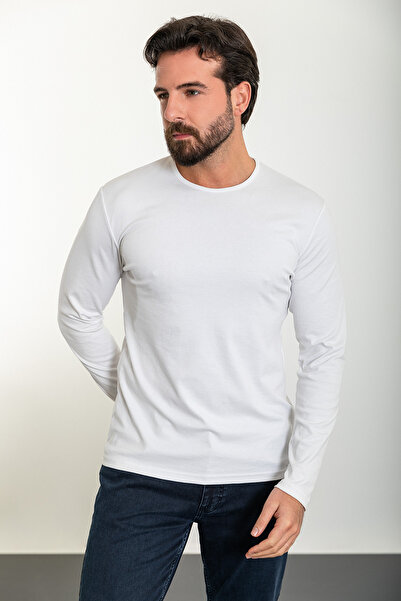 Mcr Ανδρικό μπλουζάκι με μακρυμάνικο λαιμόκοψη, μονόχρωμο, εκρού - 36671.21K