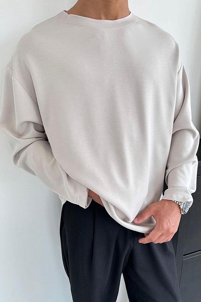 HAFKAGİYİM Μπλουζάκι BEIGE Basic μακρυμάνικο oversize